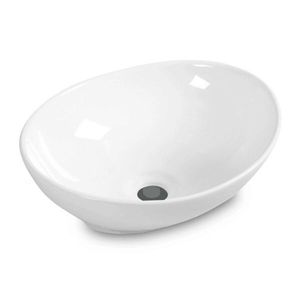 Lavabo Ovale in Pietra 40x33x14 cm (LxPxA) con Rubinetto a Leva e Maniglia a Triangolo per Bagno - Product Image 2