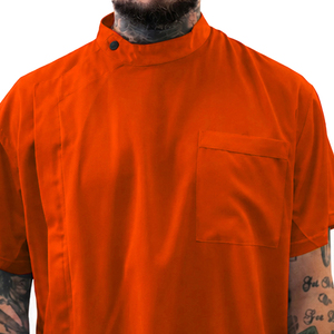 Camisa de Barbero Naranja de Manga Corta con Bolsillo en el Pecho, Transpirable, de Algodón, Ideal para Salón de Belleza, Corte, Peinado y Estilismo - Product Image 6