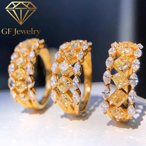 Bague éternité rétro en or jaune 14 carats avec diamant jaune taille coussin de 1,26 ct, sertie de diamants taille marquise, bijoux antiques - Product Image 3