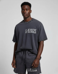 Conjunto de Camiseta y Pantalones Cortos Casuales de Algodón Gris para Hombre con Estampado de Letras en la Espalda, Cuello Redondo, Ropa de Verano, Tejido de Punto con Serigrafía - Product Image 2