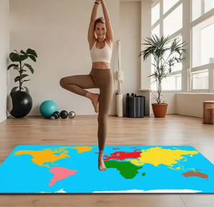 Tapete de Yoga con Mapa del Mundo, 200cm x 80cm, Tapete Grueso para Ejercicios en Casa y Entrenamiento Físico, Diseño en Color Azul - Product Image 3