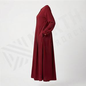 Abaya légère unie à manches longues et col en V, longueur cheville, vêtement islamique pour femme, fermeture boutonnée, style décontracté et modeste - Product Image 3