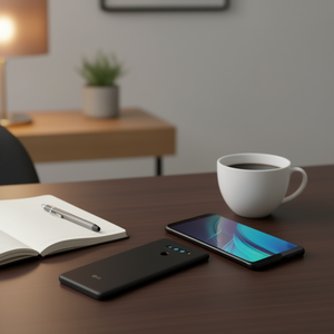 Cover posteriore LG Q60 nera con protezione per obiettivo fotocamera - Product Image 3