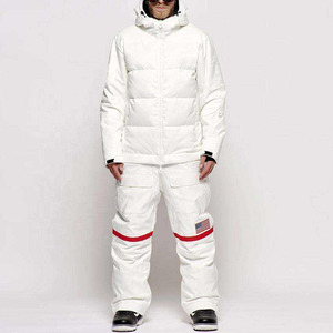 Ensemble de veste et pantalon de snowboard matelassé blanc pour homme, avec capuche et patchs NASA, drapeau américain, pantalon cargo, pour l'hiver, le ski et les activités de plein air - Product Image 2
