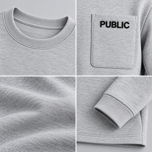 เสื้อสเวตเชิ้ตคอกลมสีเทาแบบสั่งทำจากผู้ผลิต OEM พร้อมกระเป๋าเสื้อที่อกและรายละเอียดแผงปักลูกปัดแบบสั่งทำ เสื้อสเวตเชิ้ตผู้ชายแบบลำลองถักนิตติ้ง - Product Image 2