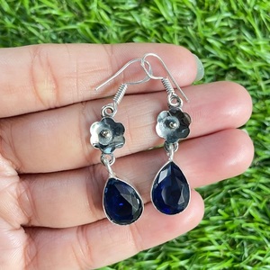 Pendientes Colgantes de Aro de Plata de Ley 925 con Zafiro Azul Natural, Joyería Bohemia, Regalo para Ella - Product Image 3