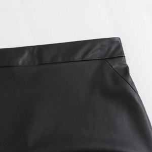 Salva Leather Women's High Waist PU Leather <b>Pencil</b> <b>Skirt</b> Solid Color Side <b>Slit</b> Mid-Calf Breathable Elegant Design Autumn - Product Image 3
