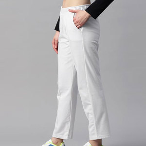 Women's <b>White</b> Terry Ankle-Length <b>Jogger</b> Pants Mid Waist Elastic Closure Regular Fit Solid Color Casual Spring Wear - Product Image 3
