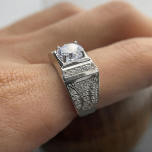 Hip Hop Style Round Cut Moissanite Diamond <b>Mens</b> Engagement <b>Ring</b> 925 Sterling Silver Statement Chunky <b>Ring</b> Iced Out Bling Jewelry - Product Image 5