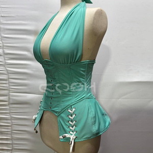 Corsé de Spandex Verde Menta de Moda para Entrenamiento de Cintura, Estilo Halter, con Cordones, para Vestir de Noche y Moda de Club - Product Image 5