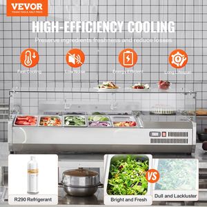 Attrezzatura di Refrigerazione per Cucine Commerciali, Stazione di Preparazione Condimenti da Banco 140 W con 3 Vaschette 1/3 e 4 Vaschette 1/6 in Acciaio Inox 304 - Product Image 2