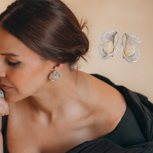 Luxury Flower <b>Stud</b> Earrings 925 <b>Silver</b> 18K Gold Plated Diamond Women Party Jewelry - Product Image 2
