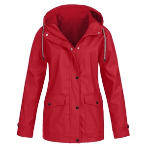Chaqueta ligera RTS de Otoño Invierno para mujer, cortavientos con capucha de Color sólido, bolsillos, lona, impermeable, a prueba de viento para uso en exteriores - Product Image 1