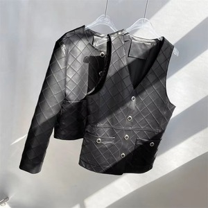 Chaleco de Cuero Genuino para Mujer, Estilo Motero, Ecológico, Resistente al Viento, con Detalle de Encaje, Color Personalizado - Product Image 5