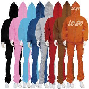 Pantalon de survêtement en coton empilé avec logo personnalisé Ensembles de jogging 2 pièces Ensemble de pantalons de survêtement à fermeture éclair complète en polaire pour hommes Ensemble de sweat à capuche 2025 - Product Image 1