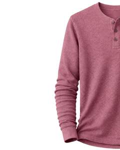 เสื้อยืดแขนยาวทรงเฮนลีย์ผ้าวาฟเฟิลสำหรับผู้ชาย สีชมพูอมเทา สวมใส่สบาย คอติดกระดุม เหมาะสำหรับฤดูหนาว ผ้าฝ้ายทรงเข้ารูป ระบายอากาศได้ดี - Product Image 2