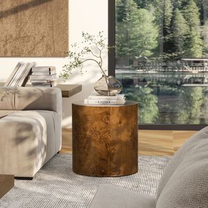 Tavolo Consolle Ovale Nebula da 20 Pollici in Legno di Noce Marrone Medio con Elegante Design a Pilastro - Product Image 3