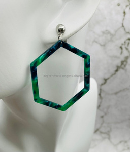 <b>Gold</b> Geometric Epoxy Resin Drop Dangle Earrings Women Fashion Jewelry Tortoiseshell Buckle <b>Swimsuit</b> Bikini Connectors Wholesale - Product Image 3