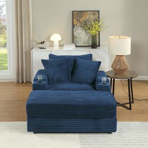 Divano Accogliente per Soggiorno con 2 Cuscini Decorativi e Pouf, Seduta Profonda - Product Image 4