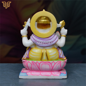Idole artisanale en marbre du Dieu Ganesha sur socle de lotus, figurine de 12 pouces pour la décoration de la maison, du temple ou des lieux religieux hindous - Product Image 5