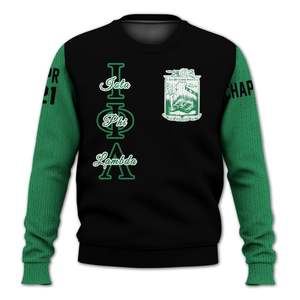Chaqueta Universitaria Personalizada Iota Phi Lambda en Negro y Verde Esmeralda, Suéter Tejido de la Hermandad Iota Phi Lambda - Product Image 5