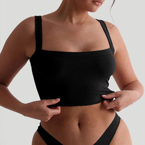 Spicy Girl Sleeveless Sloping Shoulder Crop <b>Top</b> for Women Slim Fit Sexy Club Style Breathable Cotton Spandex Tank <b>Top</b> - Product Image 5