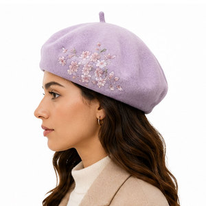 Elegant Merino Wool <b>Beret</b> Hat Warm Breathable Felt <b>Beret</b> with Modern Embroidery for Seasonal Fashion Wear - Product Image 5