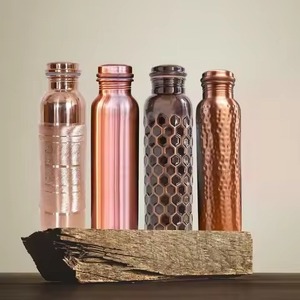 Red Finished Copper Metal Water Bottle with Copper Band Minimalist Design Portable Travel <b>Drinkware</b> - Product Image 6
