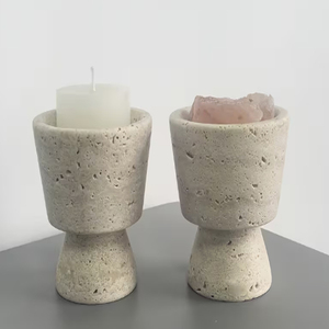 Minimalist Stone Marble Travertine <b>Candlestick</b> <b>Holder</b> - Product Image 2