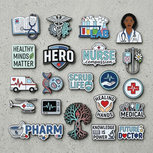 Broche personnalisée pour médecins et infirmières : Épinglette Stéthoscope, Seringue, Caducée d'hôpital – <span class=keywords><strong>Badge</strong></span> en émail souple ou dur – Vente en gros - Product Image 1