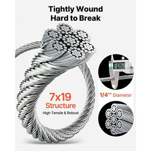 Cavo in Acciaio al Carbonio Zincato 7x19 Fili, Resistenza alla Rottura 7000 Libbre, Lunghezza 250 Piedi, per Recinzioni, Tralicci e Cancelli - Product Image 3