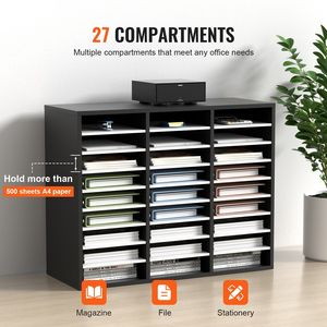 Organizzatore di letteratura in legno in fibra di legno a 27 scomparti regolabile a media densità con centro postale bianco nero riviste per la casa - Product Image 4