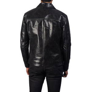 Veste en cuir véritable noire pour homme, imperméable, respirante, fermeture éclair, col rabattu, coupe ajustée, longueur normale, style motard - Product Image 6