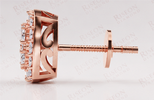 Premium cushion halo diamond <b>stud</b> earrings in 18K rose gold with clustered round center and double halo setting for bold brillia - Product Image 6