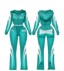 Custom Women's Slim Sports Suit Two-Piece Set Regular Fit Crop Top <b>Pants</b> Casual Style Stand Collar Spring/Summer <b>Spandex</b>/Cotton - Product Image 1