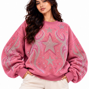 Sudadera Rosa Y2K con Pedrería, Cuello Redondo Oversize, Personalizada, Fabricante de Marca Privada - Product Image 1