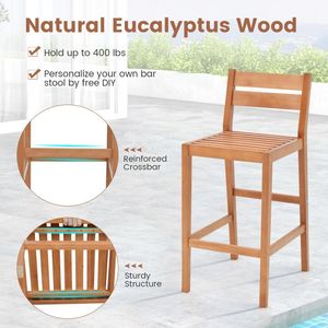 <b>Set</b> <b>of</b> 2 Outdoor Wood <b>Barstools</b> with Soft Seat Cushion - Product Image 6