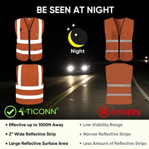 Multiple Pocket Reflective Safety Vests <b>for</b> Men Women High Visibility Vest Mesh Fabric <b>Construction</b> Safety Apparel Work Vest - Product Image 6