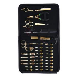 Kit d'outils pour extensions capillaires : Pince à sertir à trois trous, Ciseaux de barbier à lame affûtée, Crochet de tirage, Pinces de sectionnement, Anneau de séparation des cheveux - Product Image 1