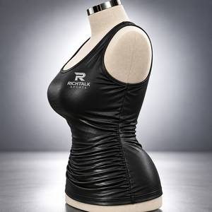 Joyinspring Plus Size Hot Girl Style Black Soft Leather Imitation U-neck Sleeveless <b>Tank</b> <b>Top</b>-Casual Summer Urban Streetwear - Product Image 3