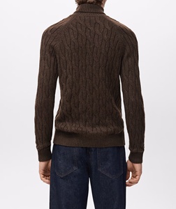 Pull en laine à col roulé pour homme, couleur unie, tricot torsadé, coupe classique, anti-boulochage, idéal pour l'hiver - Product Image 2