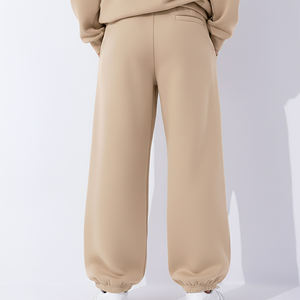 Pantalon de survêtement sur mesure en molleton polyester/coton épais, coupe droite, bas large, taille mi-haute, couleur unie, hiver, style streetwear - Product Image 3
