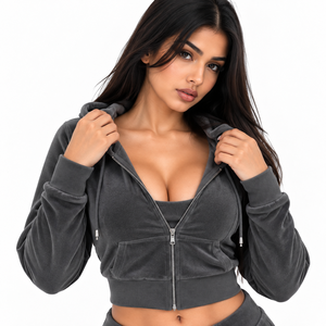 <b>Y2K</b> Women's Cropped <b>Zip</b> <b>Up</b> <b>Hoodie</b> Wide Leg Pants Set Streetwear Tracksuit Relaxed Fit Custom Logo Wholesale Manufacturer - Product Image 3
