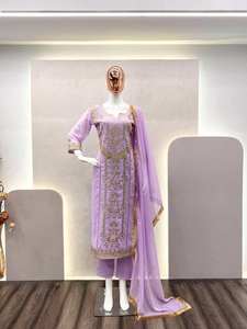 Conjunto de Vestido Casual para Mujer BEUTIQUE TRENDING, con Top, Pantalón y Dupatta, en Georgette Sintético Pesado, Bordado con Lámina Real, Ideal para Fiestas y Bodas - Product Image 5