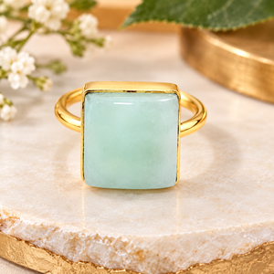 Bague réglable plaquée or 24 carats pour femmes Amazonite verte naturelle forme carrée beaux bijoux de mode indiens-Vente en gros - Product Image 1