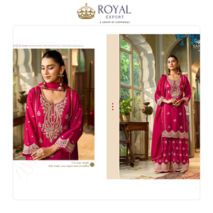 ชุดส่าหรีปากีสถานผ้าไหมชีนอนแท้ปักลายกระจก งานออกแบบแฟชั่นใหม่ทันสมัย เหมาะสำหรับงานเทศกาล - Product Image 5