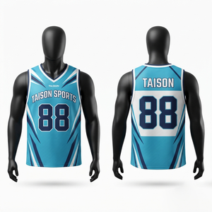 Jersey de Lacrosse Premium de Manga Corta, Transpirable, de Poliéster Interlock de 240 g/m², Diseño de Paneles Azul y Blanco, Logotipo Personalizado con Transferencia Térmica - Product Image 2