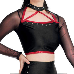 Uniforme de Porristas con Detalles en Rojo y Negro para Mujer Adulta, Conjunto de Top Corto y Falda, Spandex, Poliéster, Detalles de Pedrería - Product Image 6