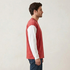 Men's Raglan Sleeve Short Sleeve T-Shirt Front Logo Orange <b>White</b> Contrast Color Blocked Casual O-Neck Jersey Cotton Regular Fit - Product Image 5