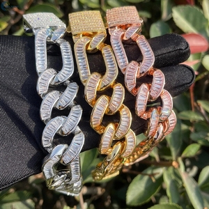 Bracelet Hip Hop en diamant de laboratoire taille baguette, style Figaro et Cuban, serti de pierres, pour homme - Product Image 4